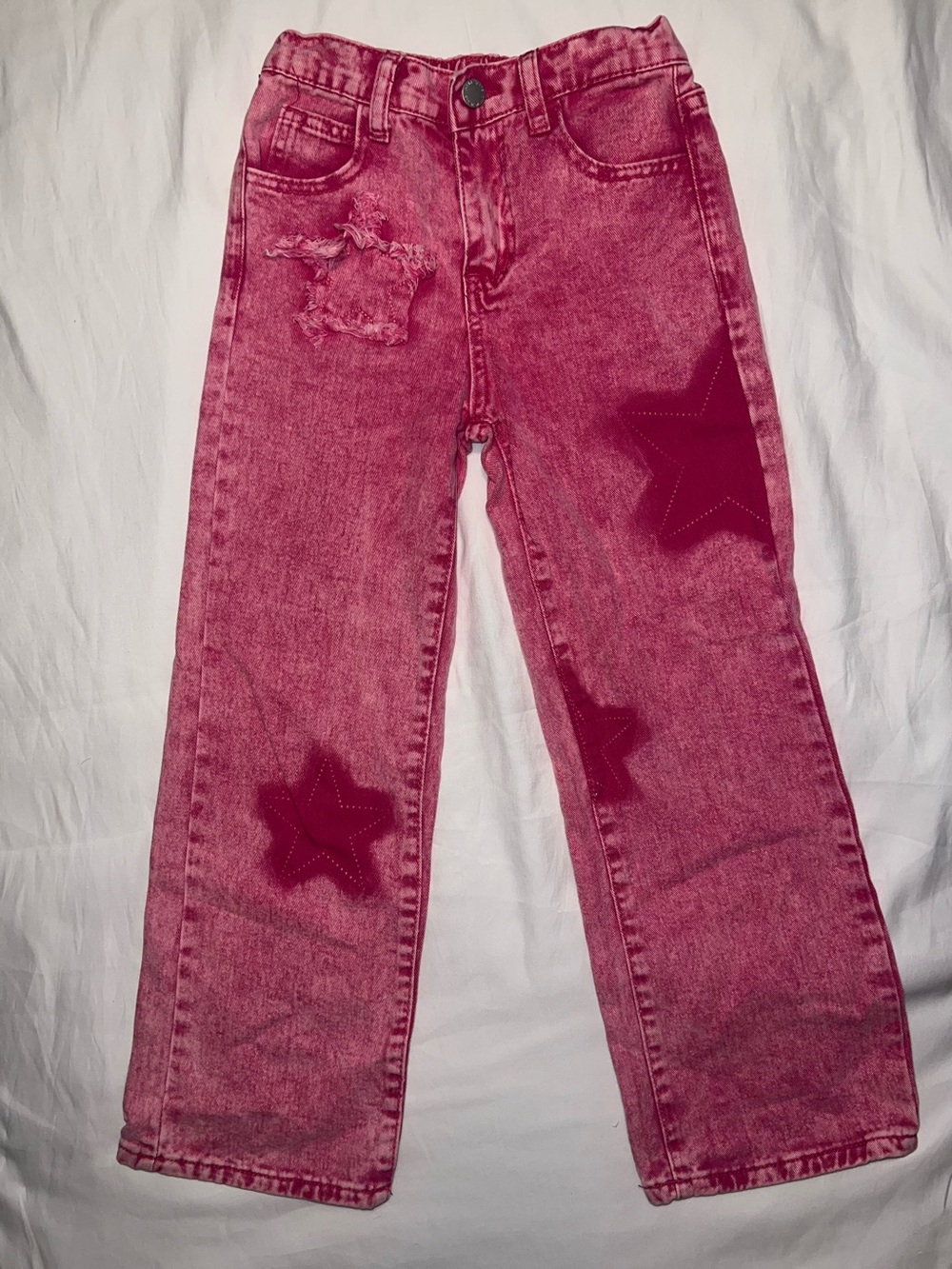 SHEIN Rose Pink Star Appliqué Straight Jeans